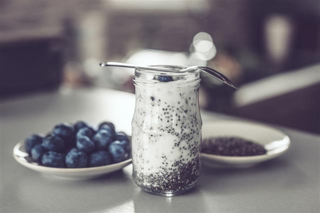 Chia Seed Pudding And Blueberries