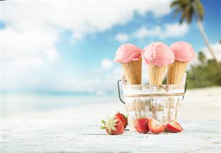 Fruit Ice Cream On Beach