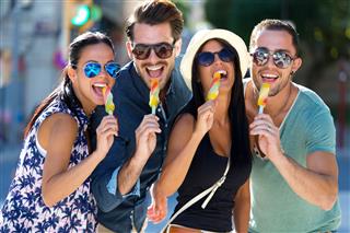 Group Of Friends Eating Ice Cream