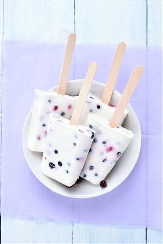 Popsicles From Yogurt Blueberry And Blackcurrant
