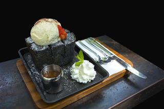 Ice Cream With Charcoal Bread And Honey