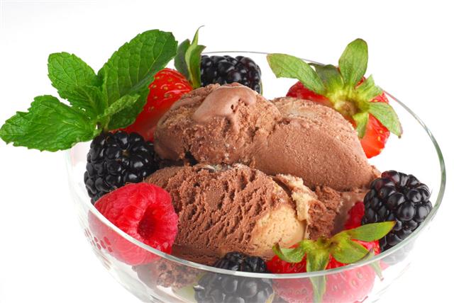 Ice Cream and fruits in bowl