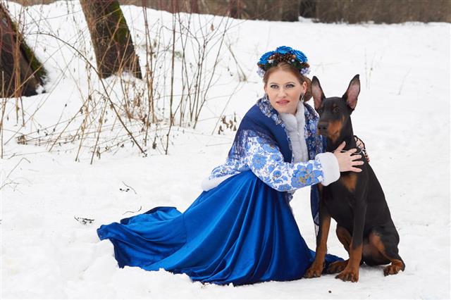 Young Russian Woman With Dog