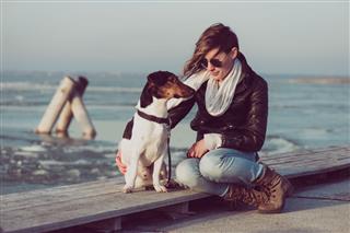Woman And Jack Russell Terrier Dog