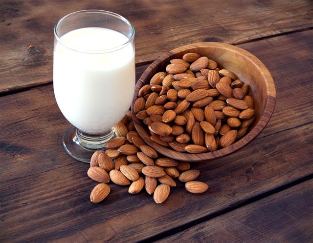 Almonds With Glass Of Milk