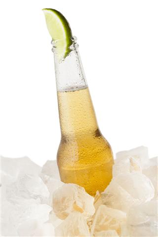 Bottle Of Beer Chilled On Ice