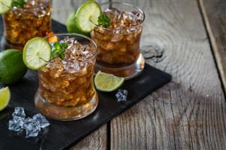 Rum And Cola Cocktail In Glasses