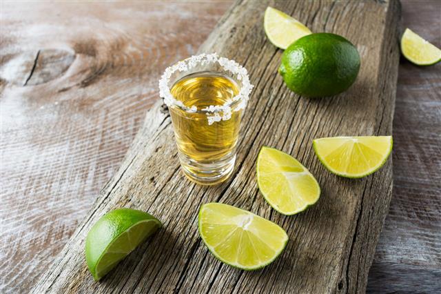 Tequila Shot With Lime Slices