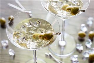 Two Olive Martini Cocktails