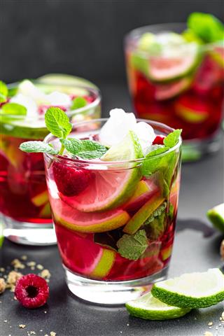 Raspberry Mojito Cocktail With Lime