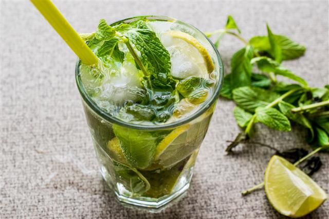 Mojito Cocktail With Lime Mint Leaves