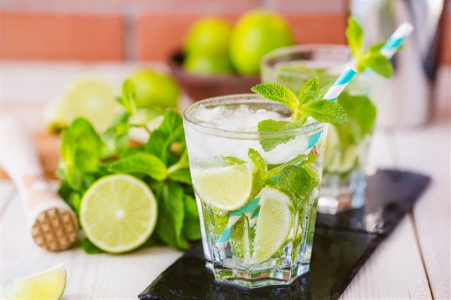 Two Fresh Mojito Cocktail In Glass