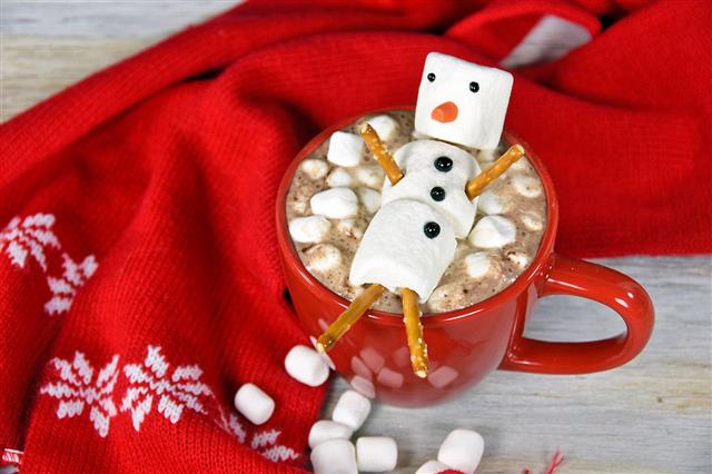 Snowman In Hot Chocolate Drink