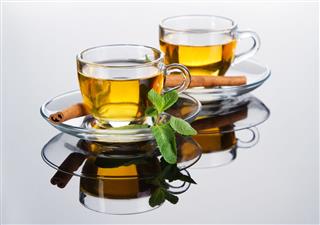 Tea Cup With Fresh Mint Leaves