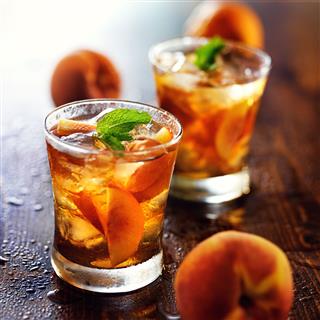Glasses Of Sweet Peach Iced Tea