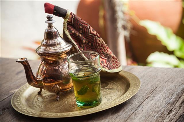 Mint Tea With Moroccan Tea Pot