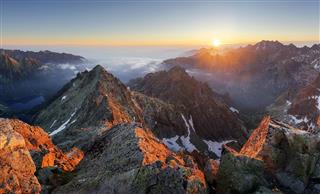 Mountain Sunset Panorama Landscape In Tatras