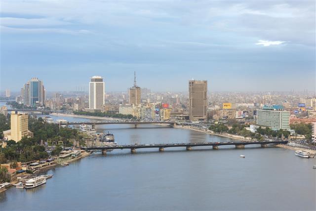 Cairo Skyline Along Nile River