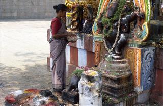 Hindu Woman Is Praying In Temple