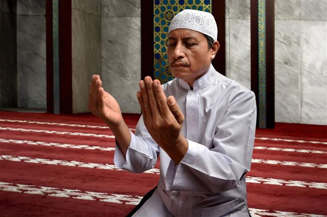 Old Muslim Man Praying In Mosque