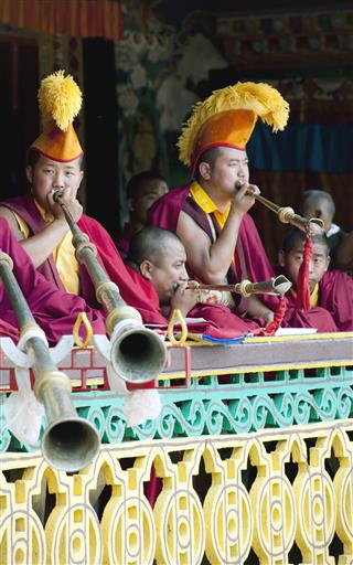 Tibetan Buddhist Monks During Festival Sikkim
