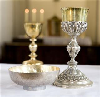 Silver Candle Holder In Catholic Church
