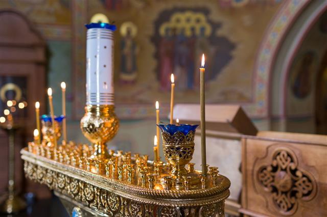 Candles And Lamp In Orthodox Church