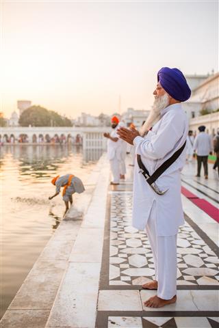 Sikh Man Praying Near Golden Temple