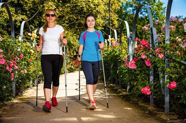 Two Women Nordic Walking