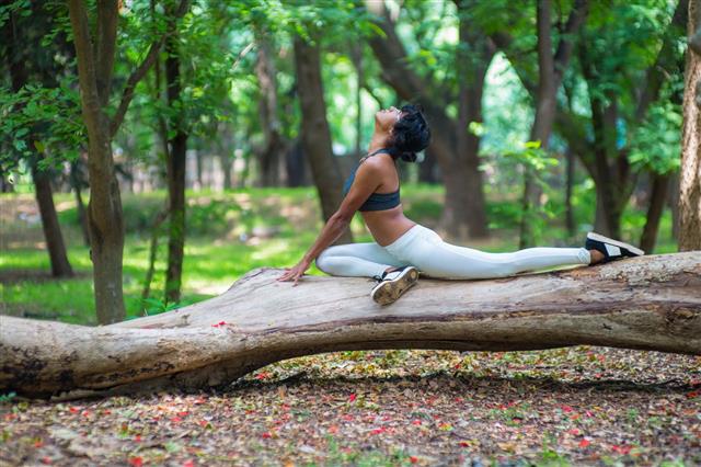 Girl Yoga Stretch Forest