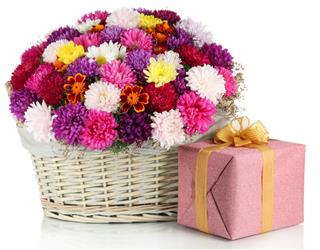 Bouquet Of Chrysanthemums In Basket