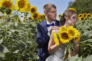 Bride And Groom In The Field