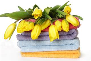 Yellow Tulips Lying On Bath Towels