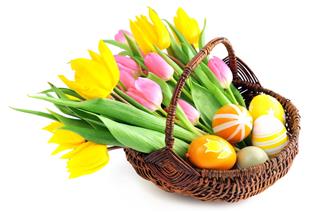 Basket With Tulips And Eggs