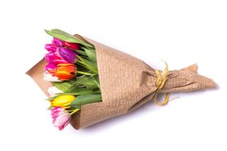 Bouquet Of Tulips Wrapped In Paper