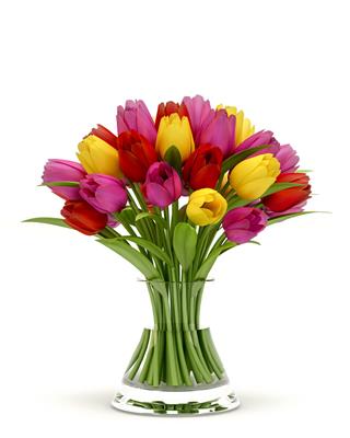 Colorful Tulips In A Glass Vase
