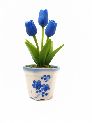 Blue Tulips In White Pot