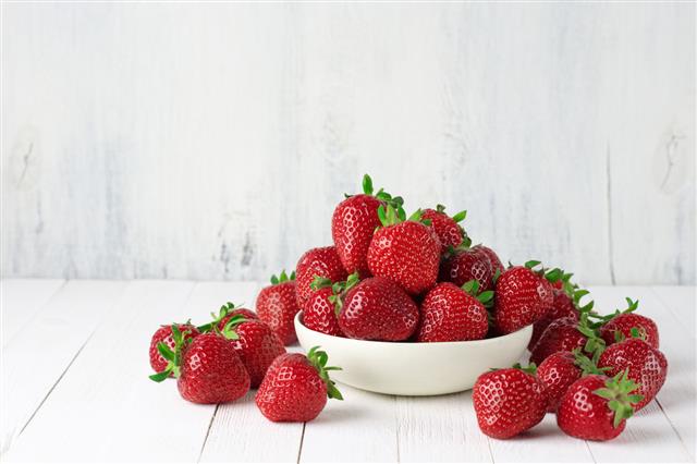 Strawberries In White Bowl