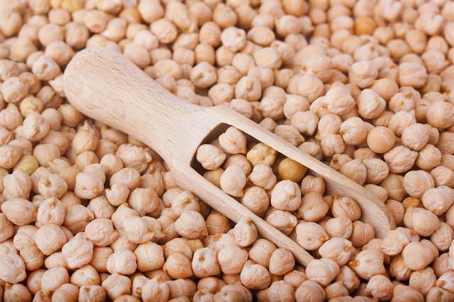 Chickpeas In Wooden Spoon