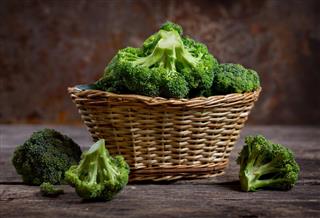 Fresh broccoli in a basket