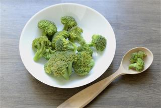 Broccoli in plate with spoon