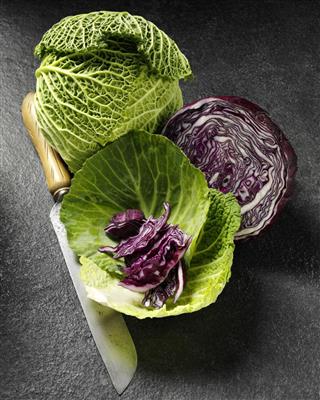 Red and Green Cabbage with a Antique Kitchen Knife