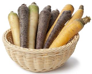 Black, white and yellow carrots