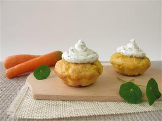 Carrot cupcake with herb cream cheese