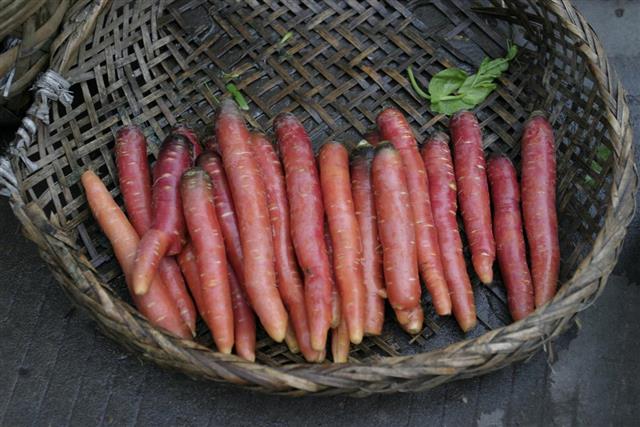 Red Carrots at an Asian farmer's market