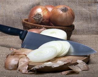 Onions with knife