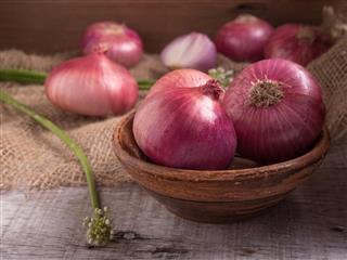 Onion on wooden table