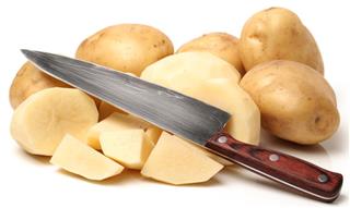 Raw Potatoes with Knife