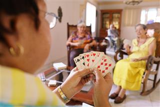 Old Women Have Fun Playing Card