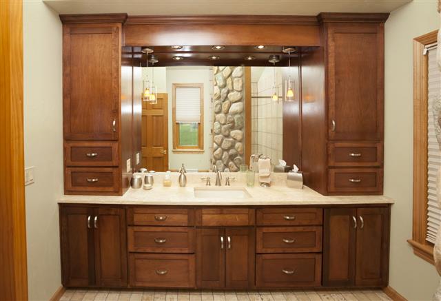 Elegant Hardwood Cabinetry In Bathroom